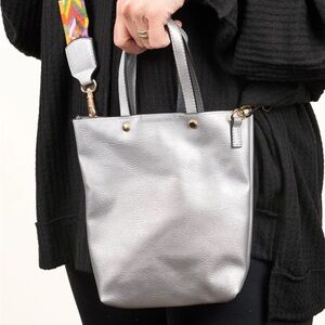 Silver Leather Tote Bag Crossbody Purse